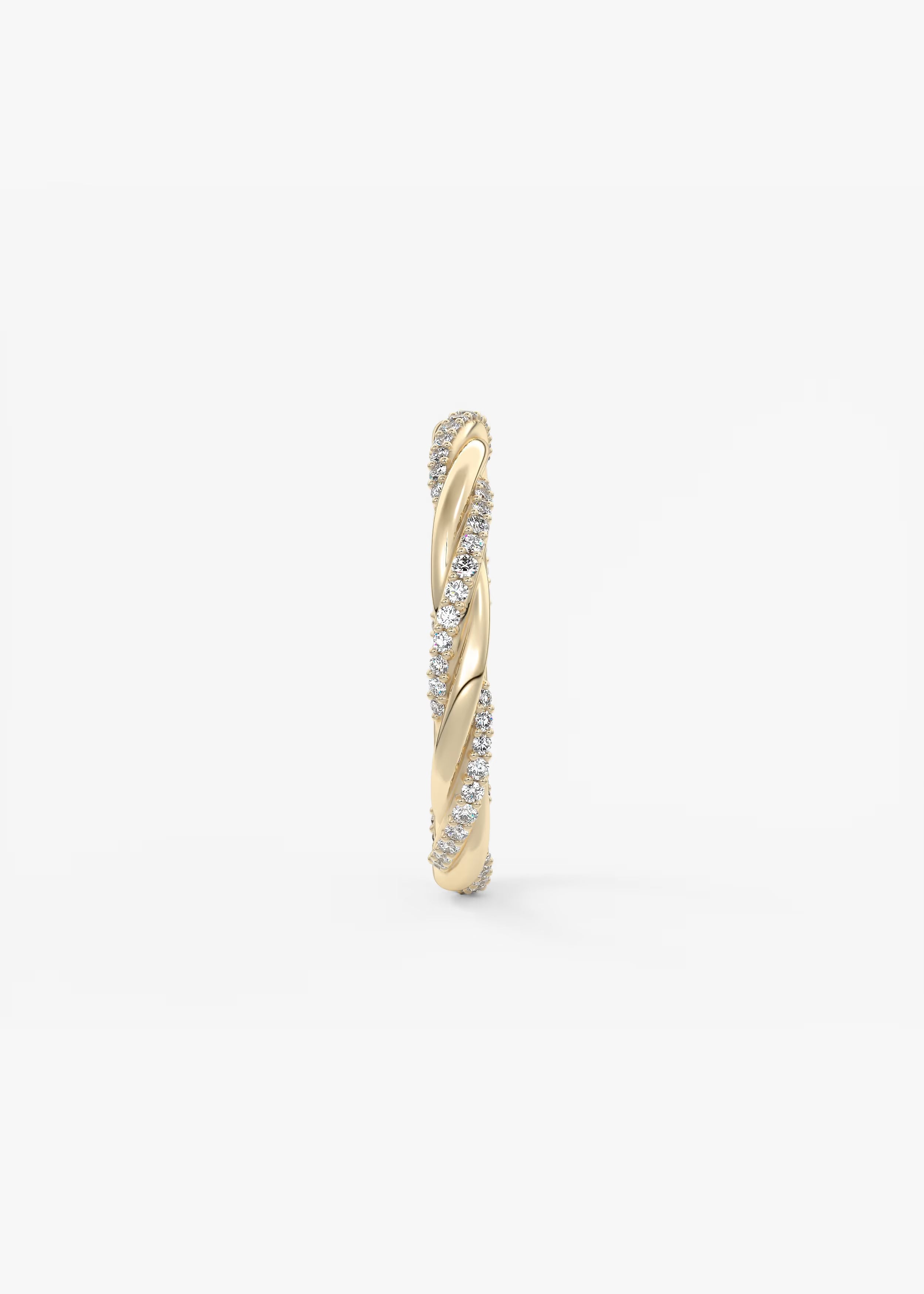 Twisted Gold Band with Pavé Lab‑Grown Diamonds and Polished Interwoven Design