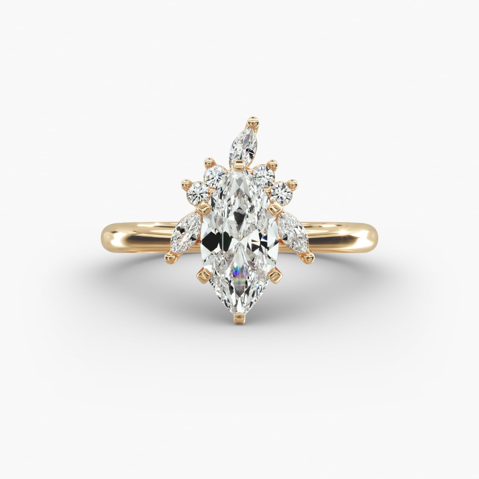 Crown Bloom Halo Marquise Lab Grown Diamond Center Engagement Ring