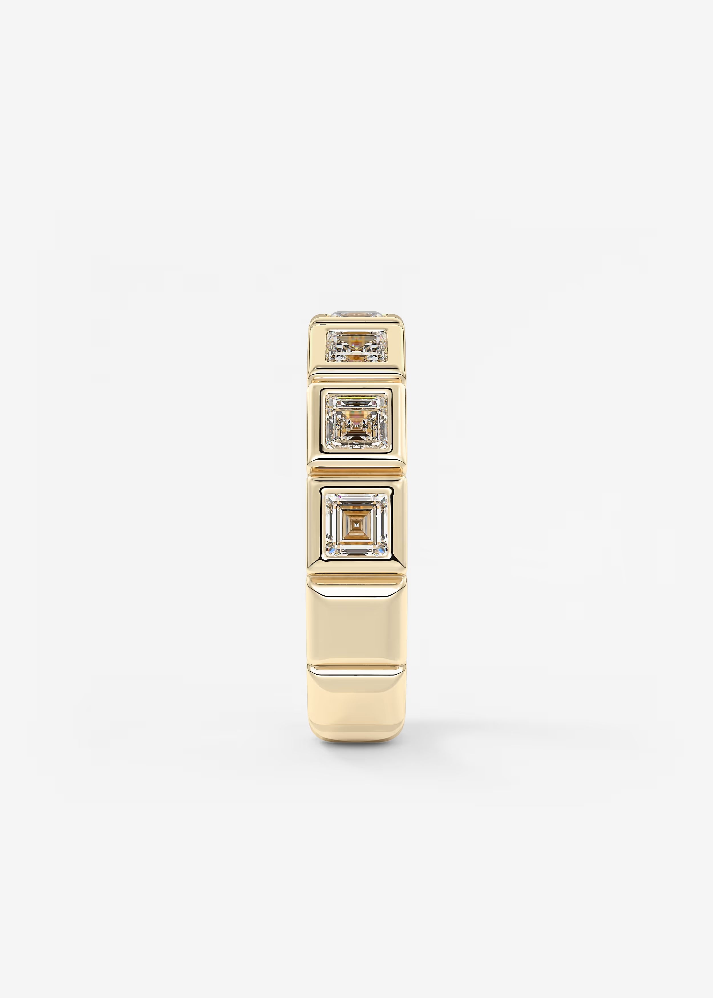 Gold Band with Square Bezel‑Set Lab‑Grown Diamonds in Modern Geometric Design