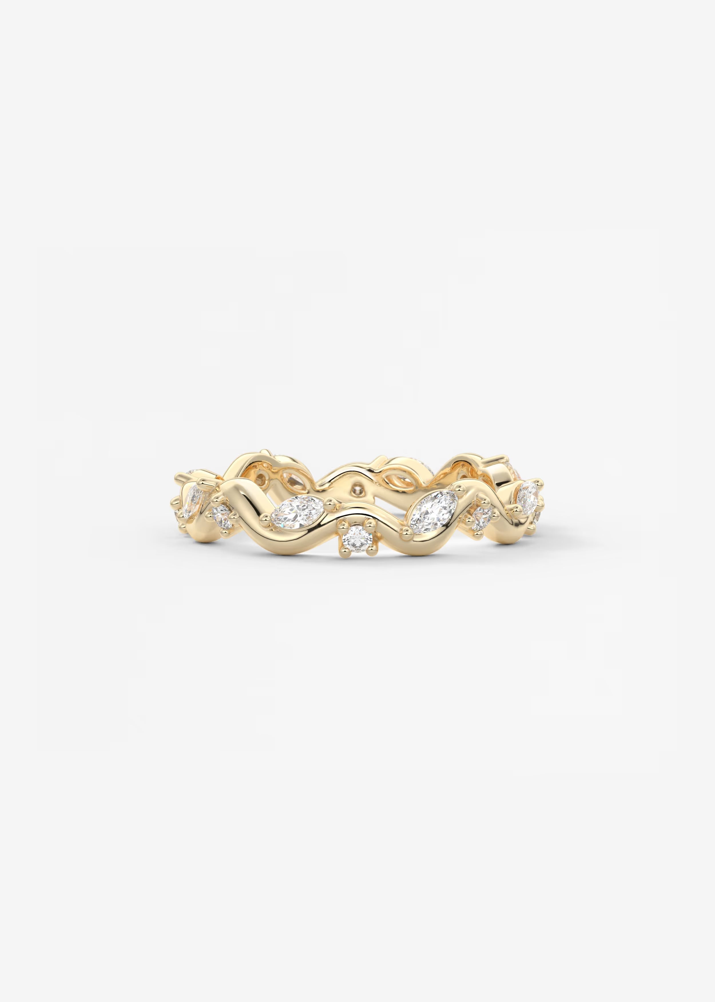 Gold Wave Eternity Band with Alternating Marquise and Round Lab Diamonds