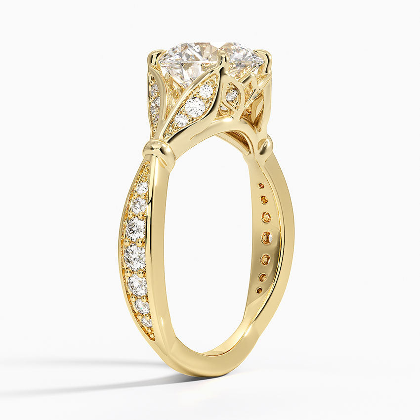 Leaf Embrace Split-Shank Round Lab Grown Diamond Center Engagement Ring