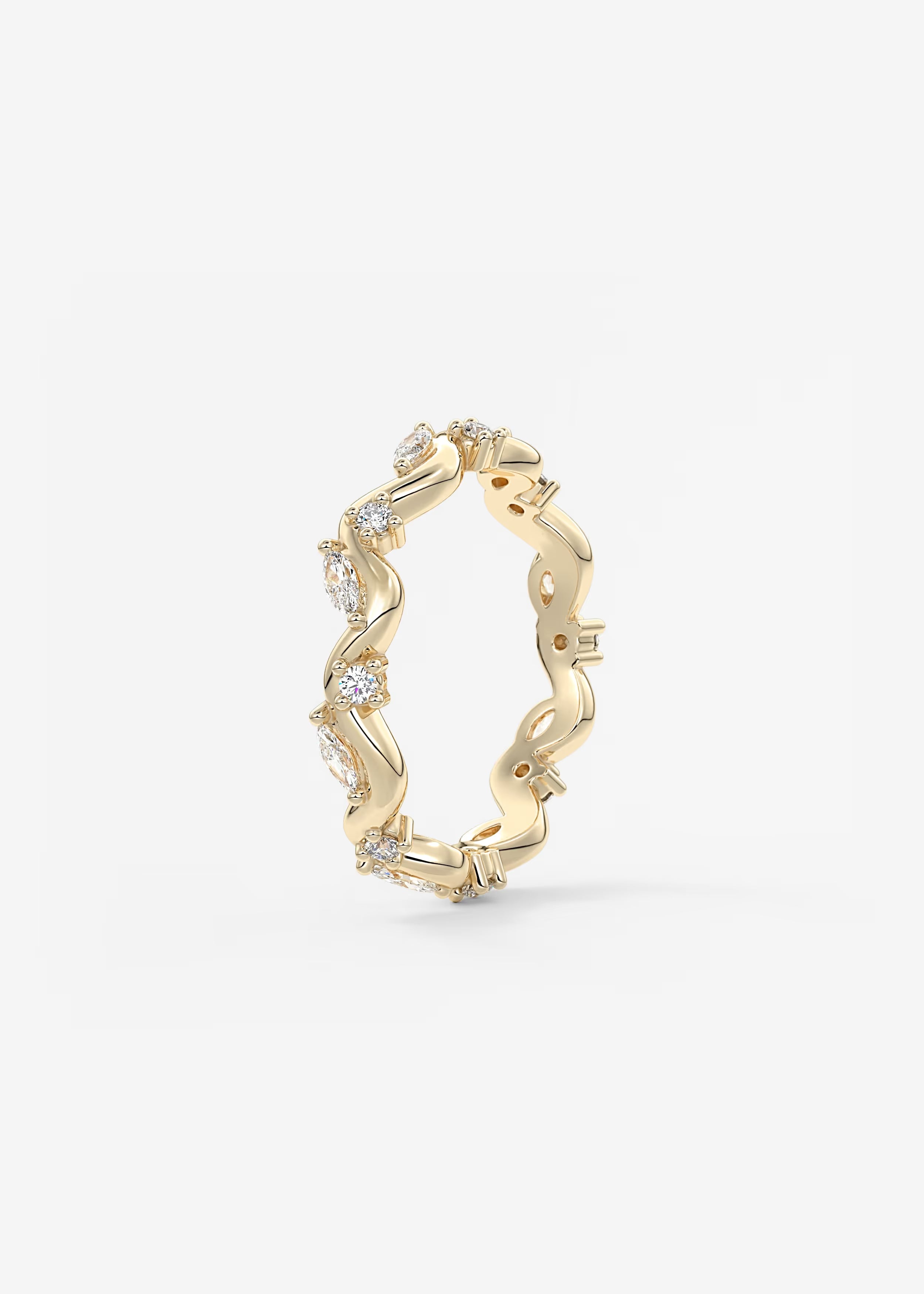 Gold Wave Eternity Band with Alternating Marquise and Round Lab Diamonds