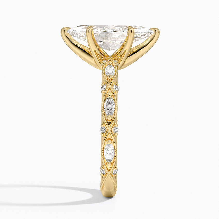 Vintage Marquise Milgrain Lab Grown Diamond Center Engagement Ring