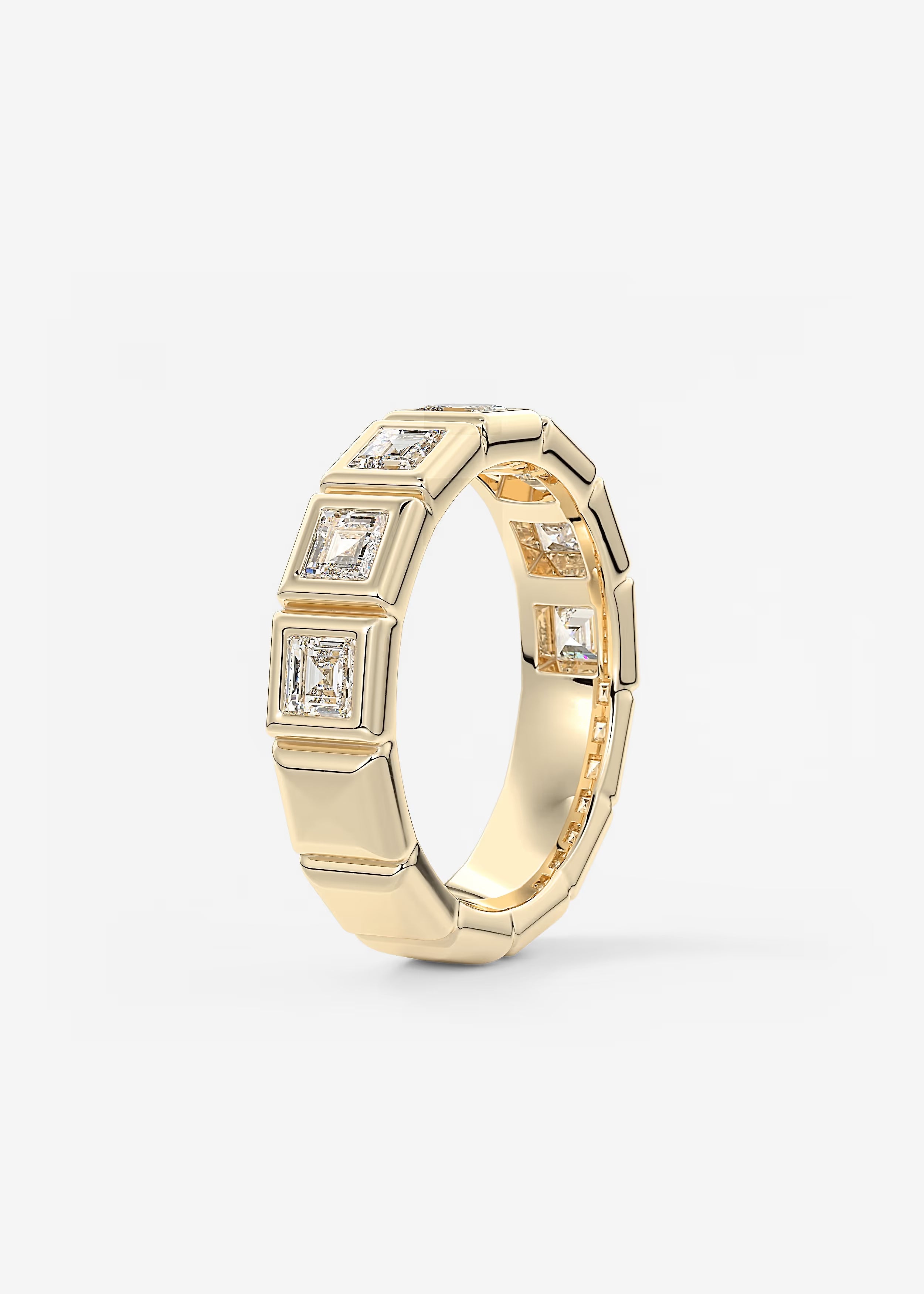 Gold Band with Square Bezel‑Set Lab‑Grown Diamonds in Modern Geometric Design