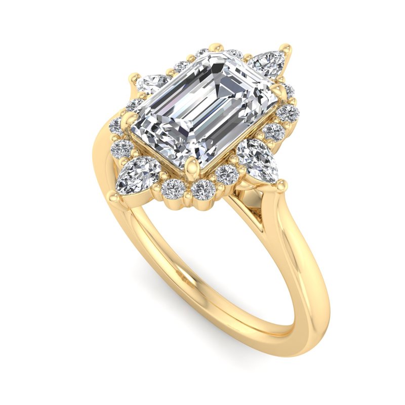 Halo-style with Pear Accents and Emerald Lab Grown Diamond Center Engagement Ring