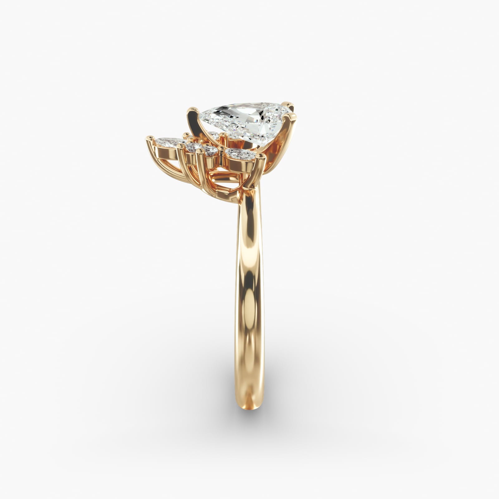 Crown Bloom Halo Pear Lab Grown Diamond Center Engagement Ring