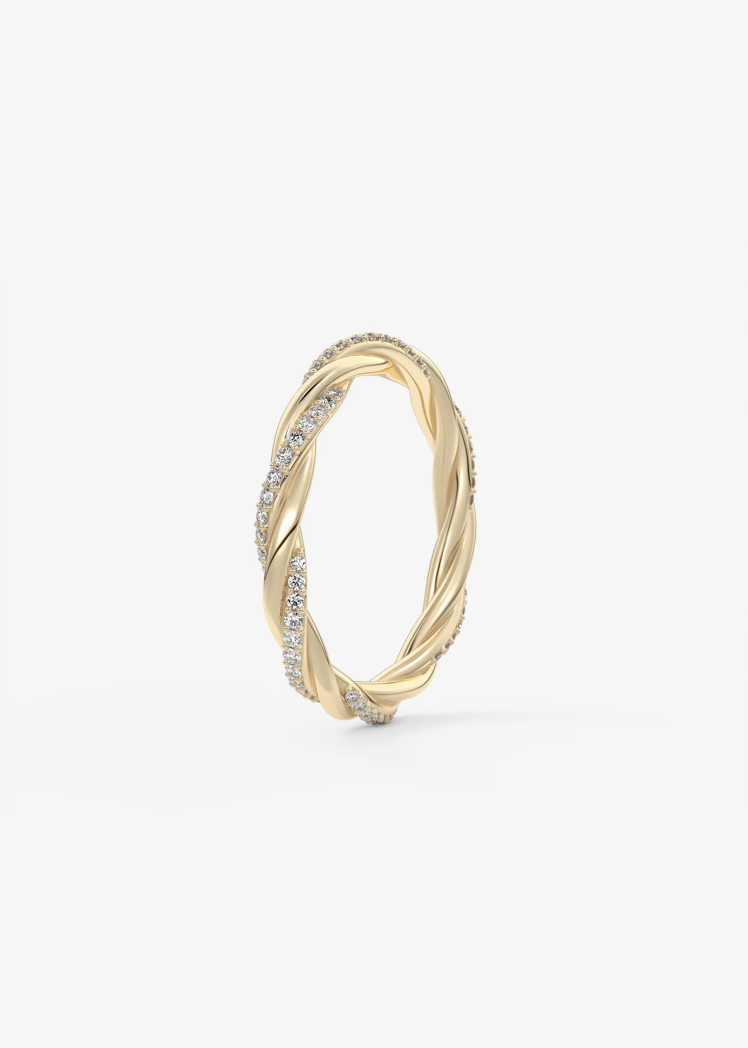Twisted Gold Band with Pavé Lab‑Grown Diamonds and Polished Interwoven Design