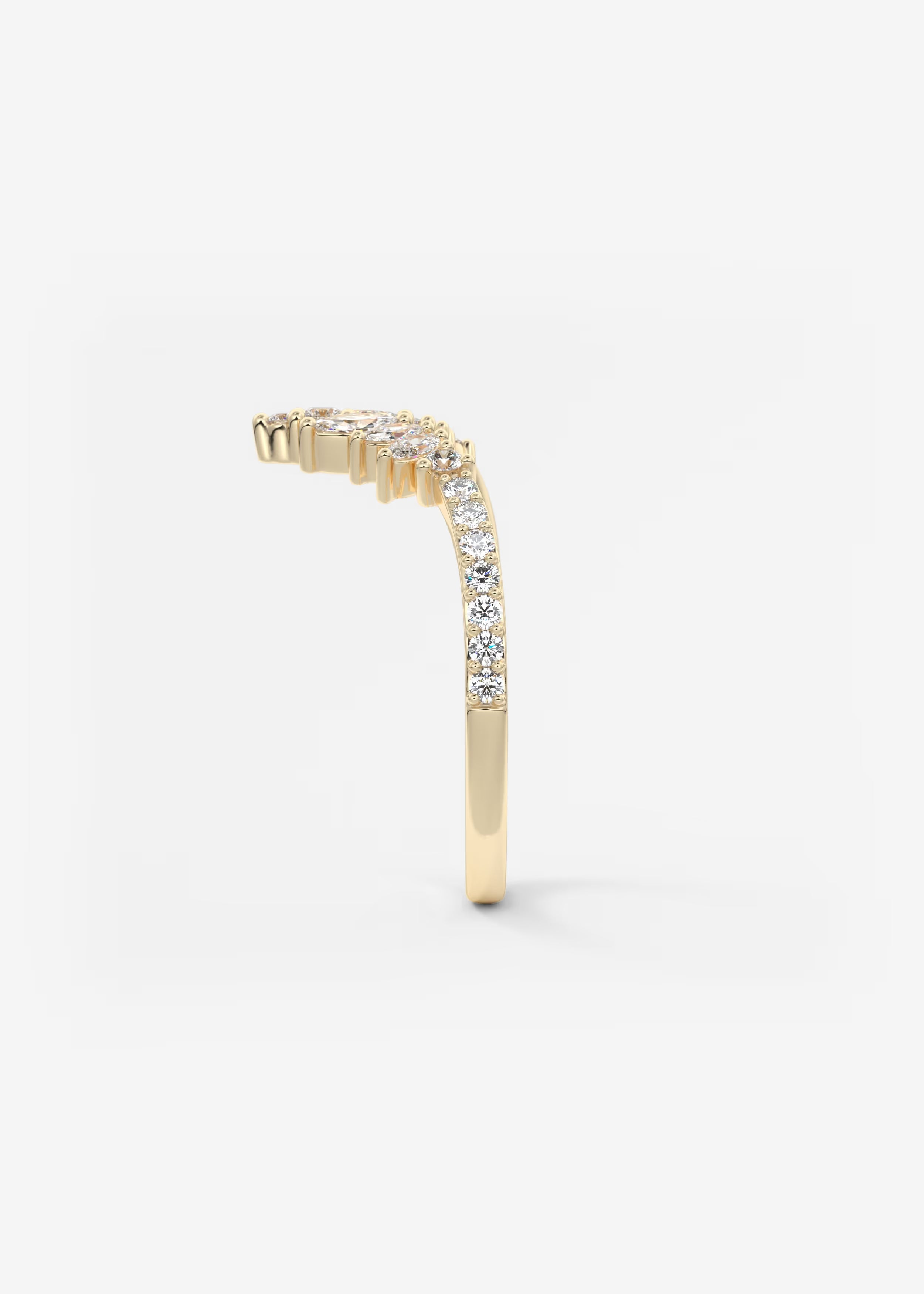 Gold V‑Shaped Double Band Ring with Marquise and Round Lab‑Grown Diamond Crown Detailing