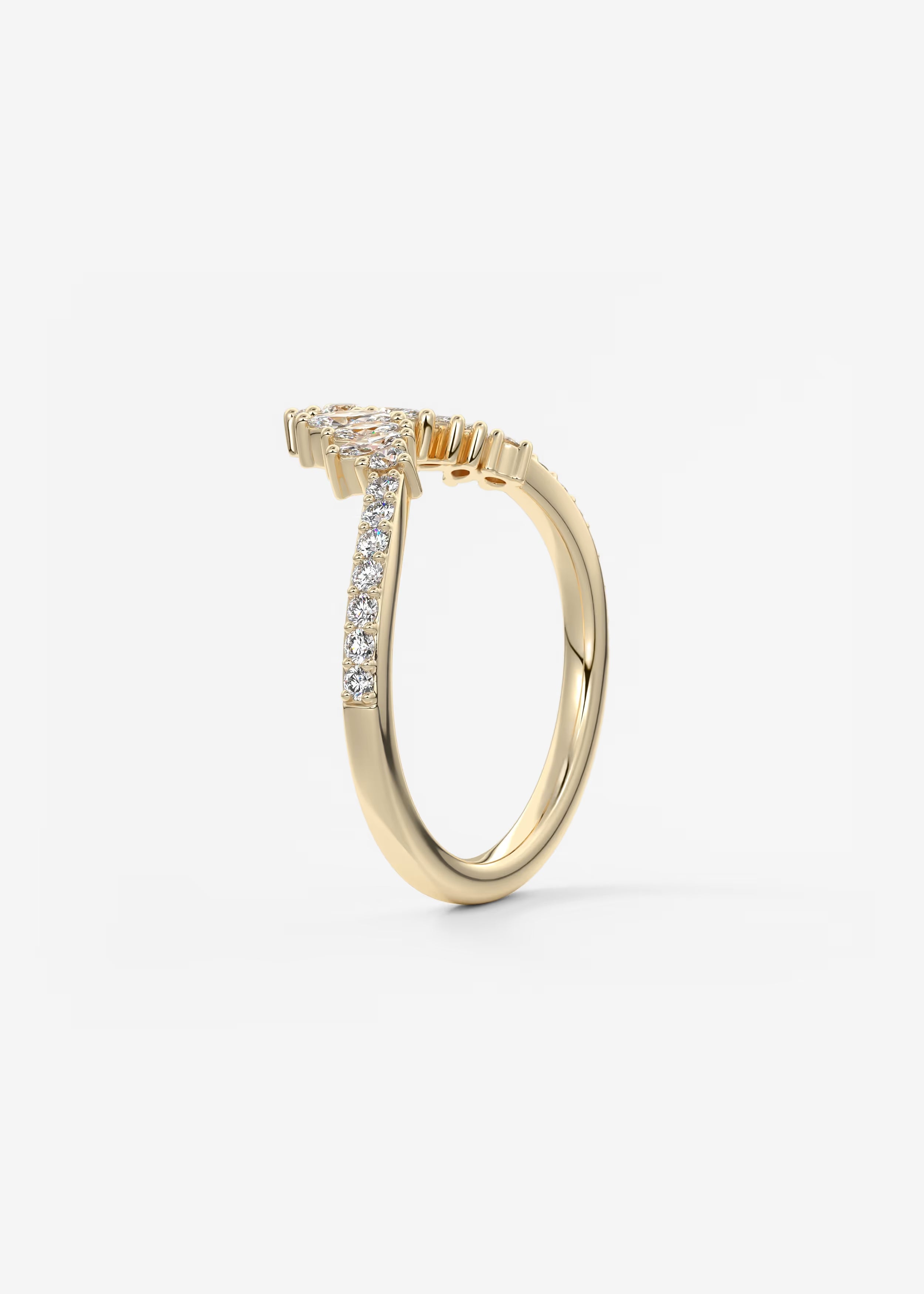 Gold V‑Shaped Double Band Ring with Marquise and Round Lab‑Grown Diamond Crown Detailing