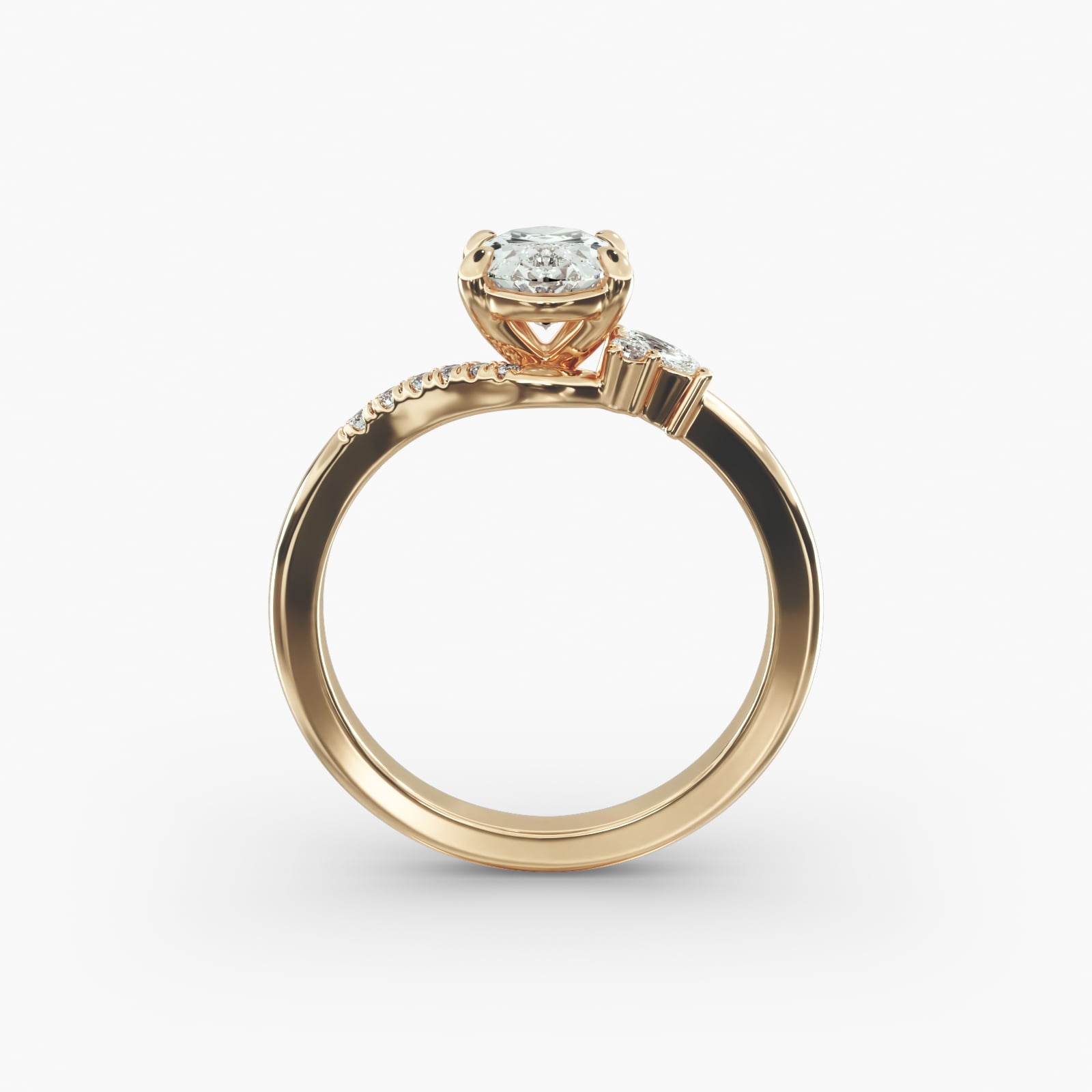 Asymmetric Elegance Oval Lab Grown Diamond Center Engagement Ring