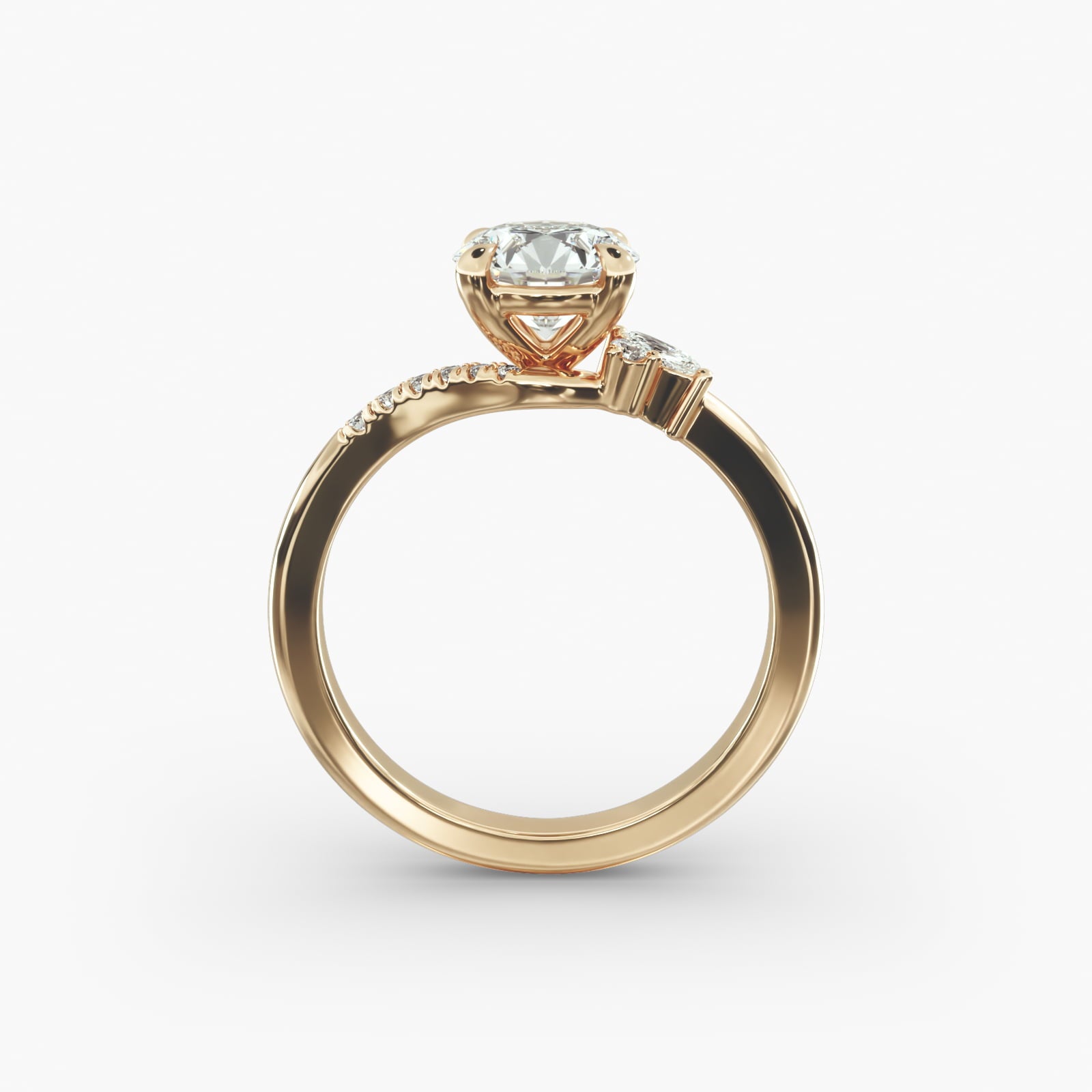 Asymmetric Elegance Round Lab Grown Diamond Center Engagement Ring
