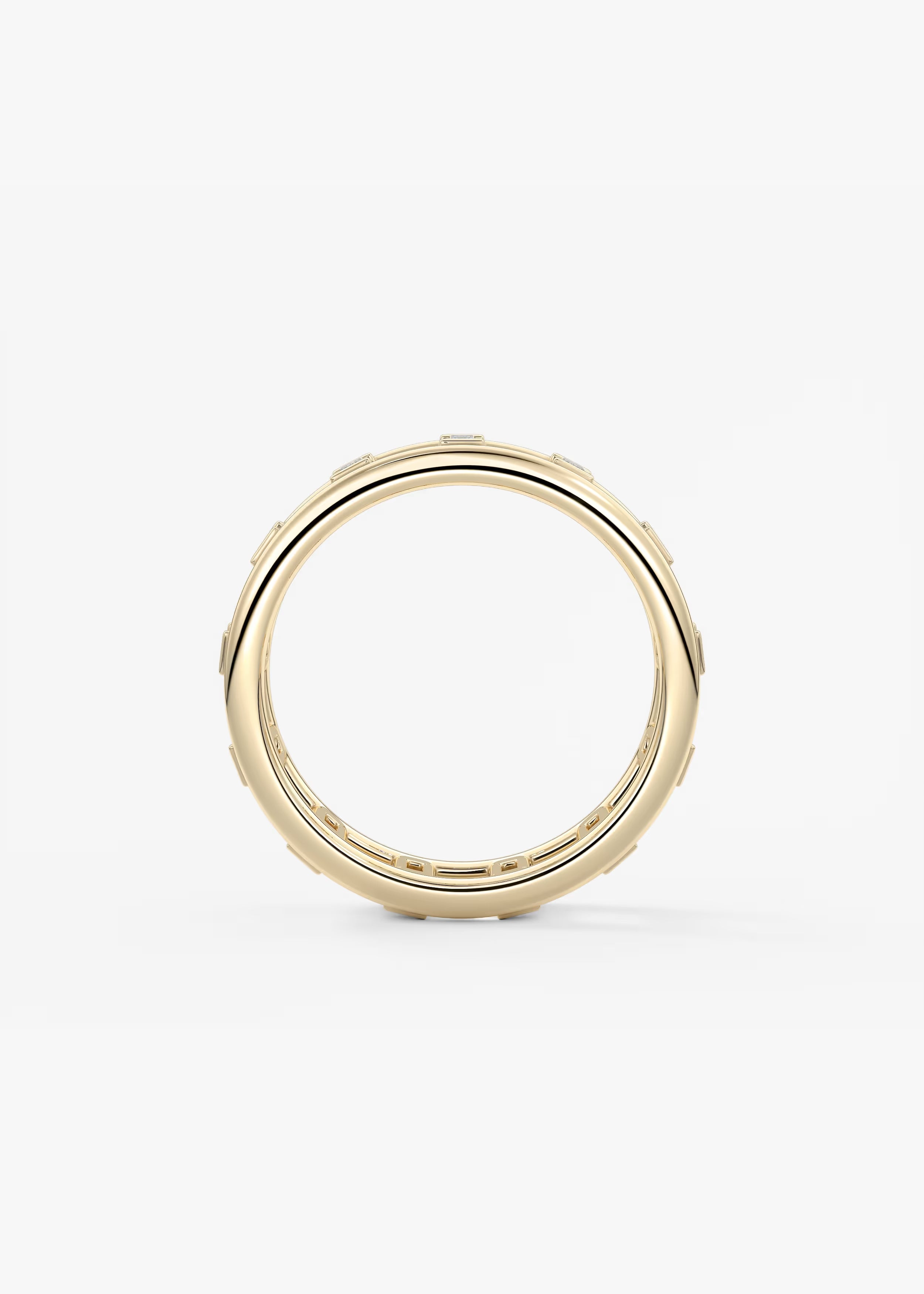 Gold Band with Vertical Baguette‑Cut Lab‑Grown Diamonds and Geometric Openwork Design