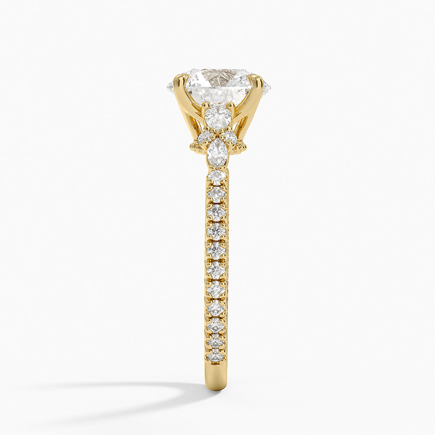 Floral Marquise Band with Beaded Edge Round Lab Grown Diamond Center Engagement Ring