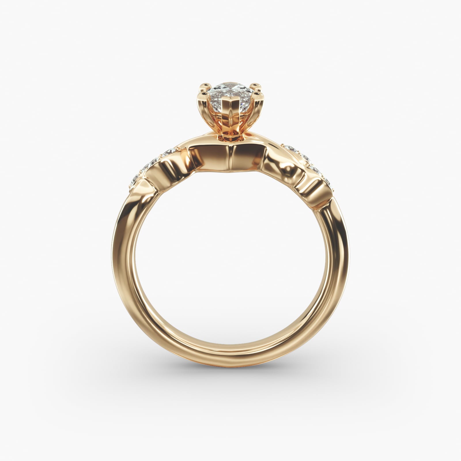 Floral Twist Cluster Marquise Lab Grown Diamond Center Engagement Ring