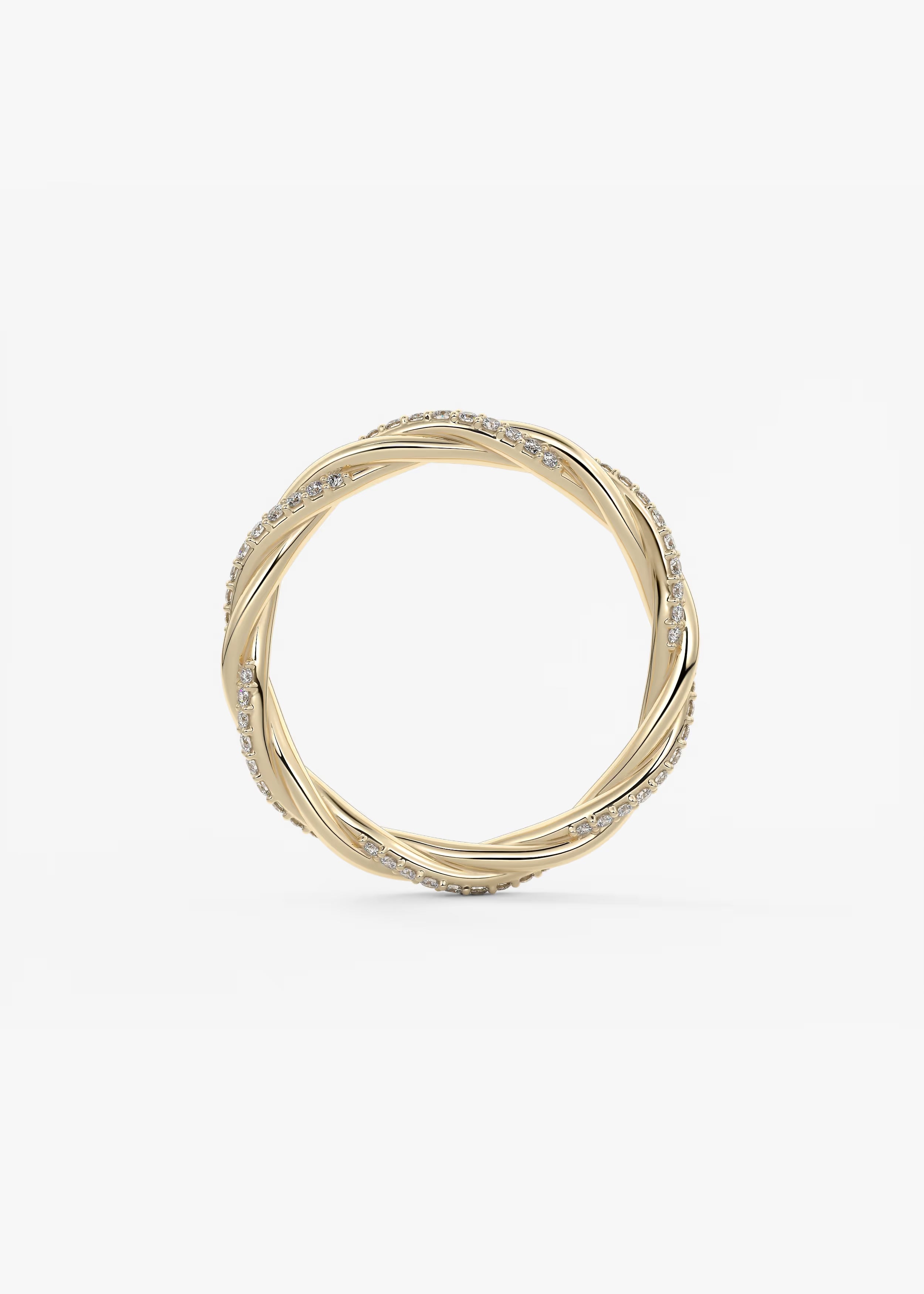 Twisted Gold Band with Pavé Lab‑Grown Diamonds and Polished Interwoven Design