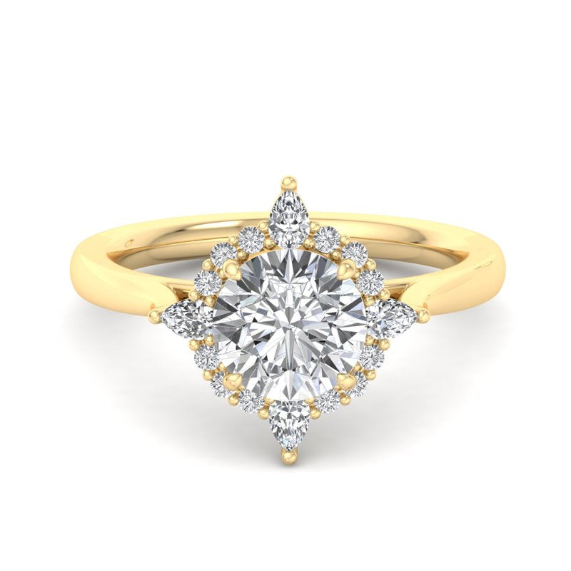 Halo-style with Pear Accents and Round Lab Grown Diamond Center Engagement Ring