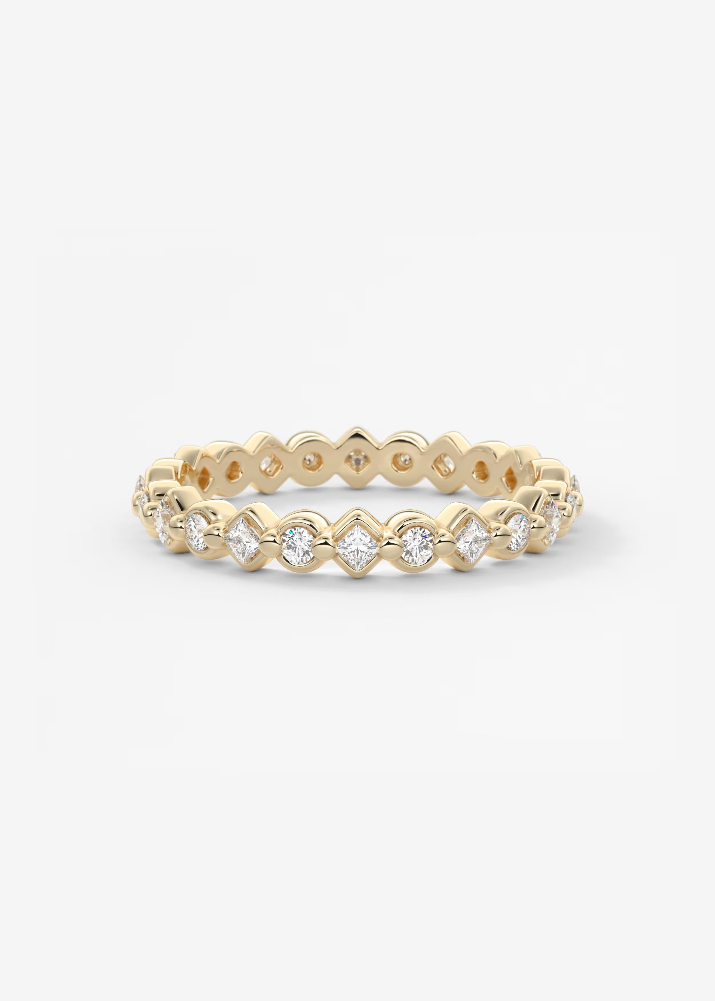 Gold Full Eternity Band with Raised Diamond‑Shaped Settings and Round Lab‑Grown Diamonds