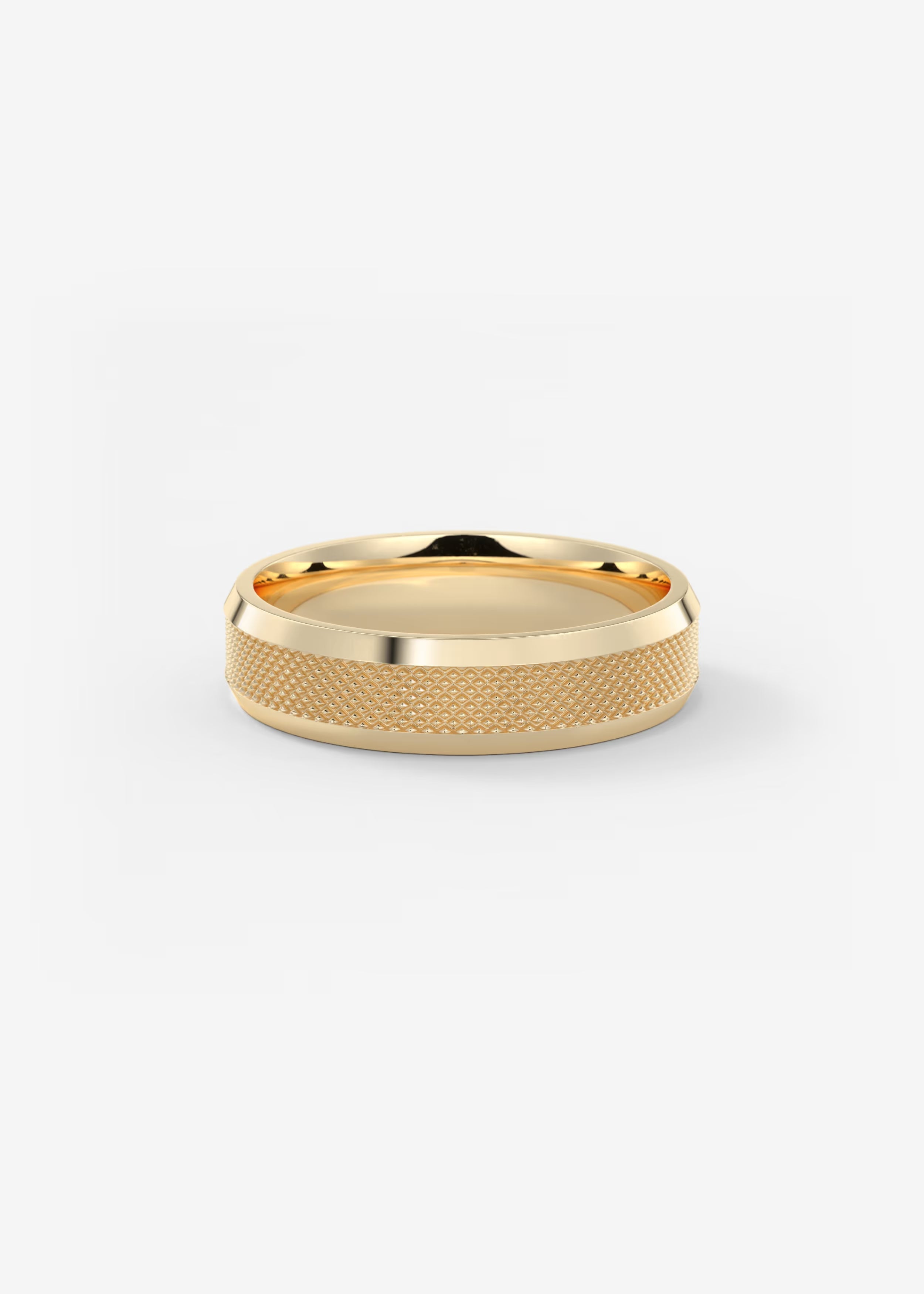 Gold Band with Polished Top and Knurled Texture Sides