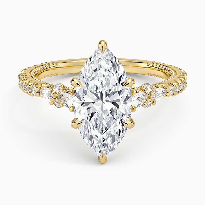 Floral Marquise Band with Beaded Edge Marquise Lab Grown Diamond Center Engagement Ring
