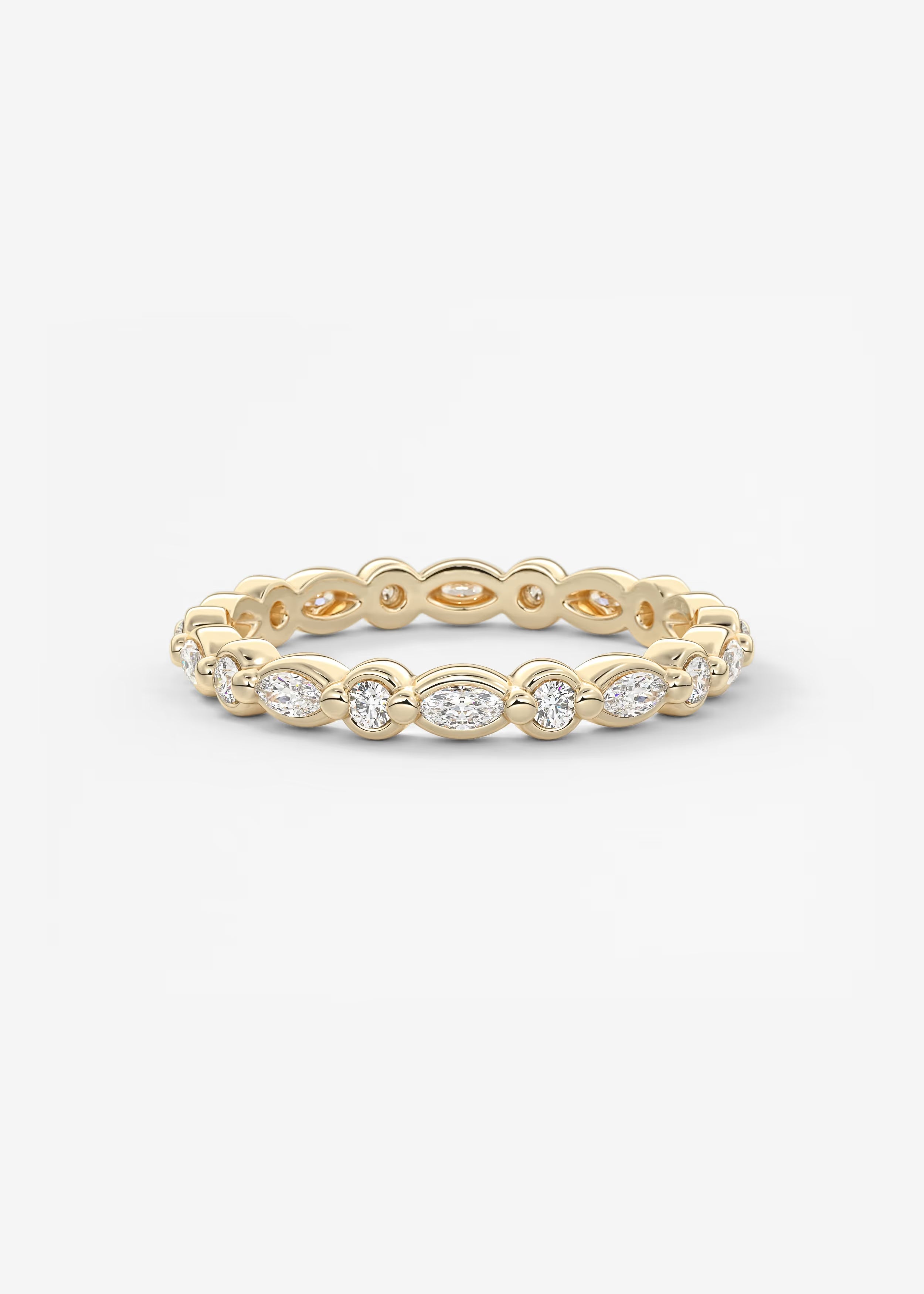 Gold Full Eternity Band with Alternating Oval and Round Diamond Motifs