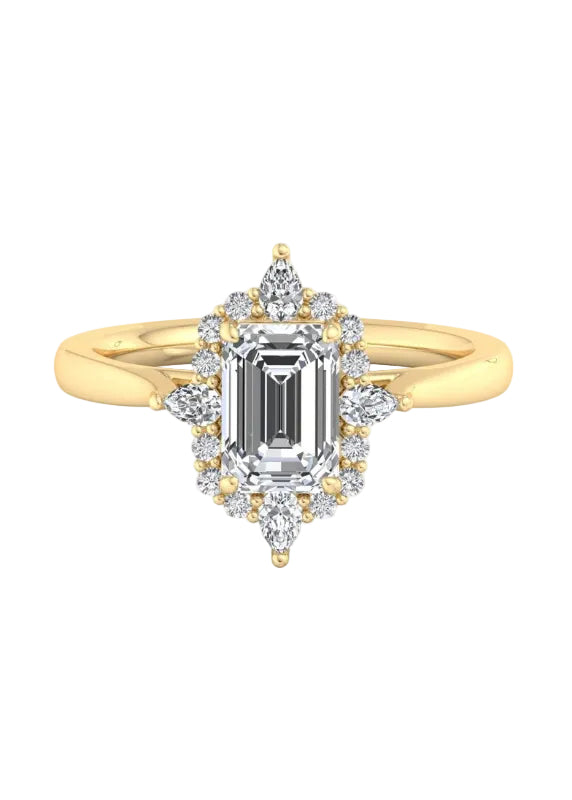 Halo-style with Pear Accents and Emerald Lab Grown Diamond Center Engagement Ring