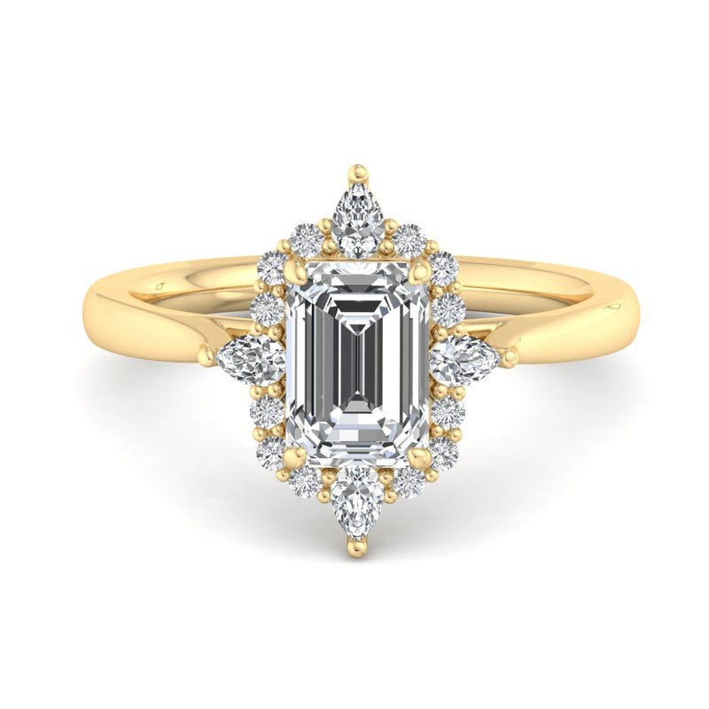 Halo-style with Pear Accents and Emerald Lab Grown Diamond Center Engagement Ring