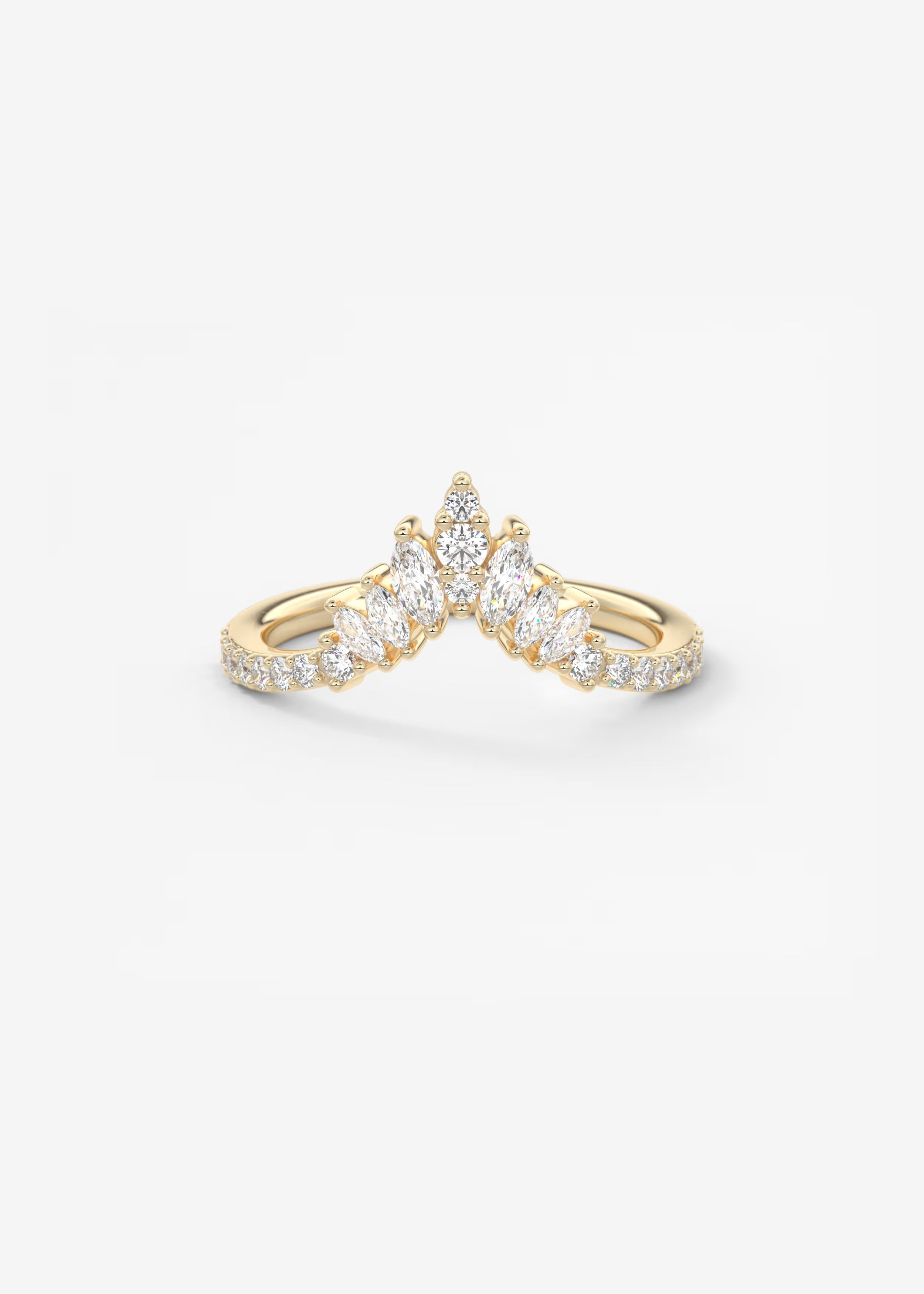 Gold V‑Shaped Double Band Ring with Marquise and Round Lab‑Grown Diamond Crown Detailing
