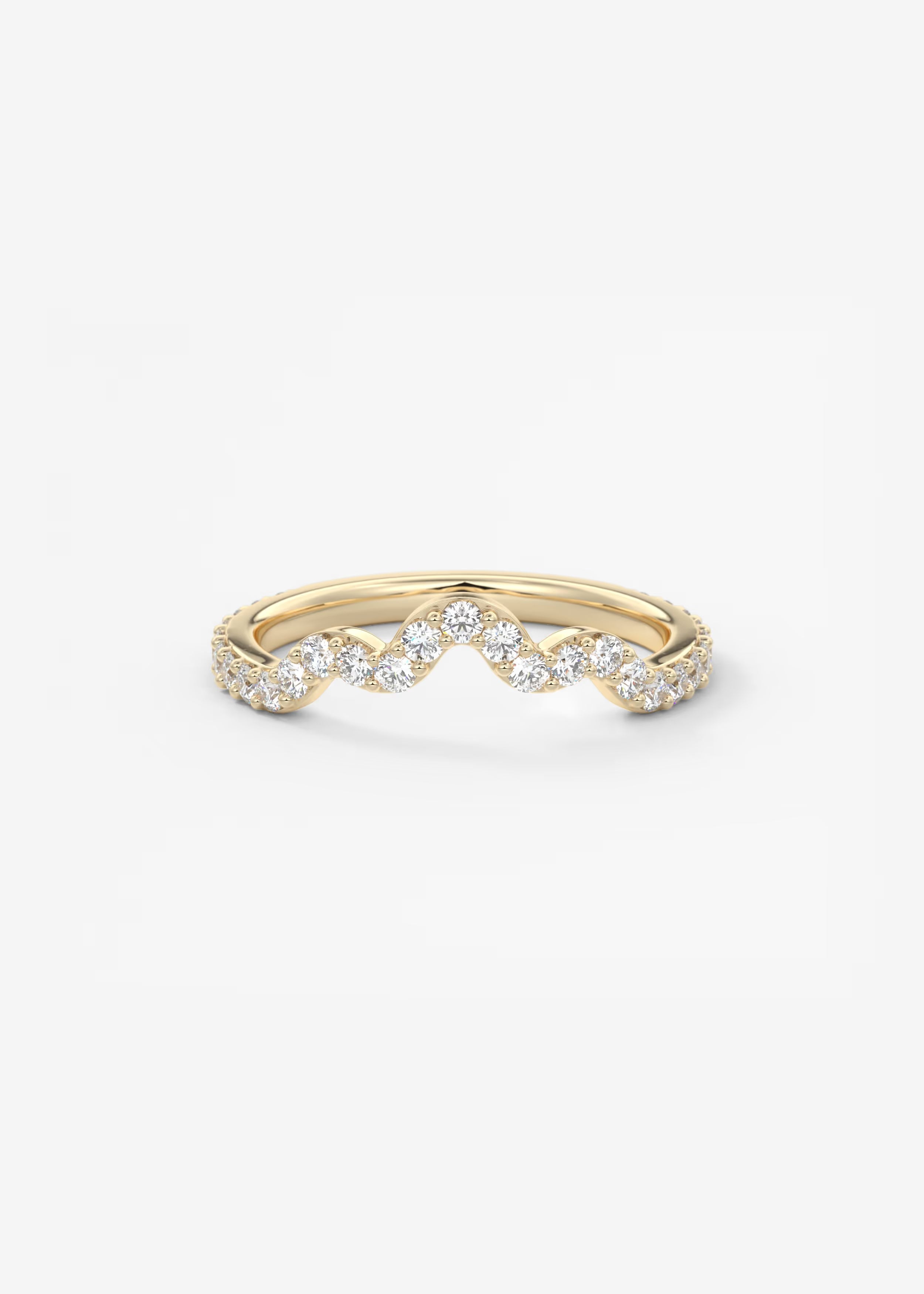 Gold Wave Band with Flowing Lab‑Grown Diamonds in Curved Pavé Design