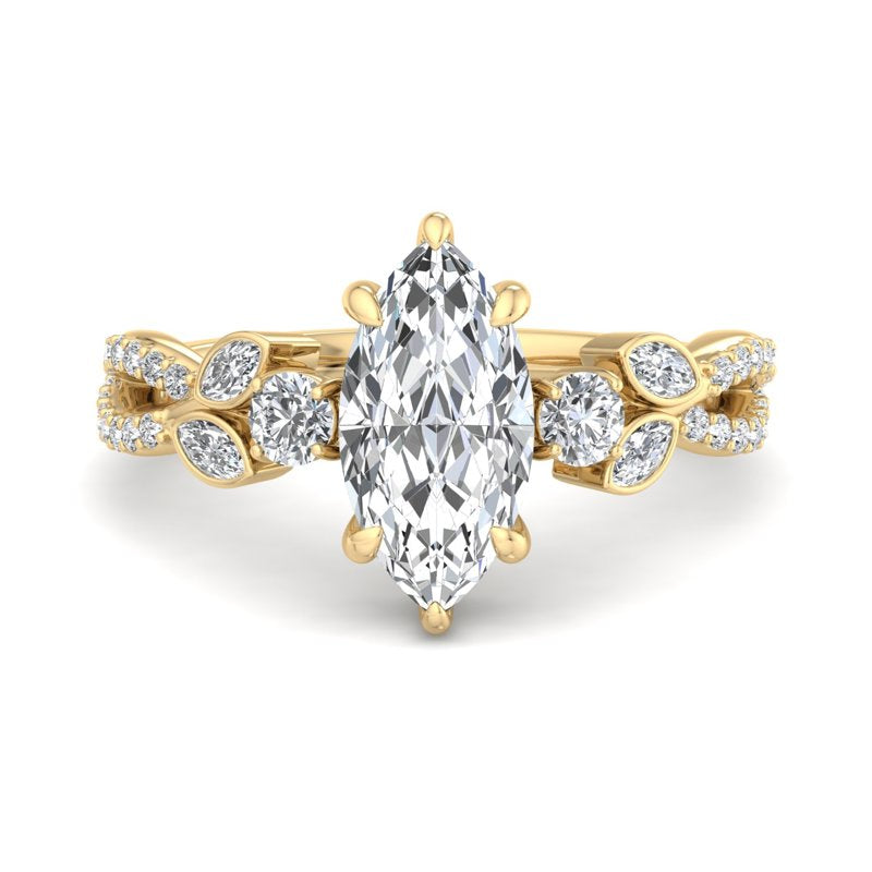 Floral Marquise Band with Beaded Detail Marquise Lab Grown Diamond Center Engagement Ring