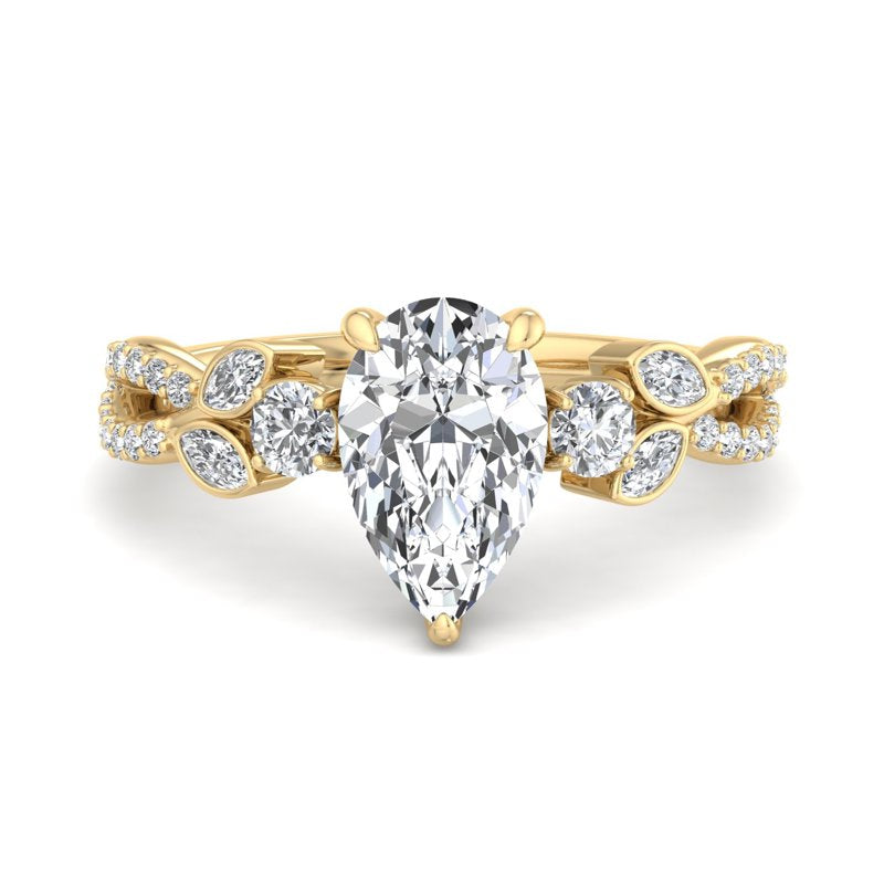 Floral Marquise Band with Beaded Detail Pear Lab Grown Diamond Center Engagement Ring