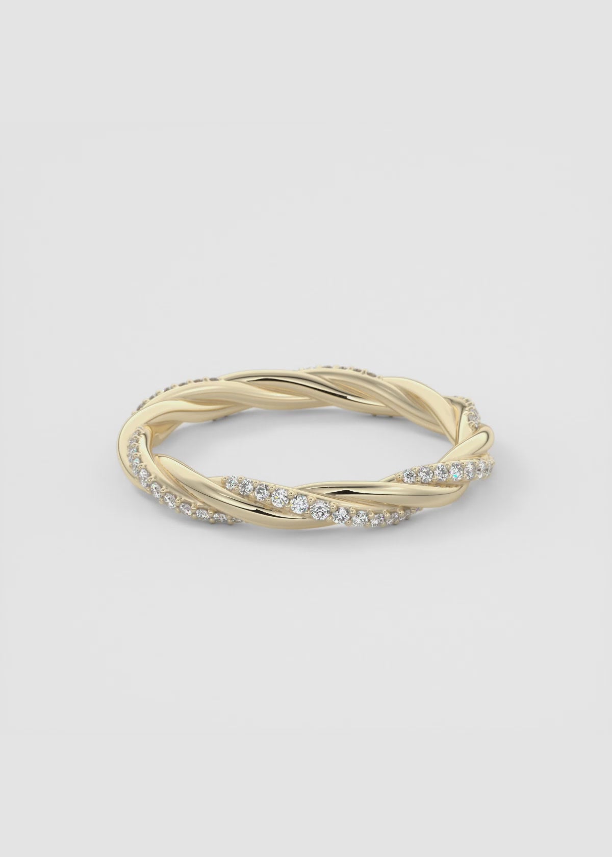 Twisted Gold Band with Pavé Lab‑Grown Diamonds and Polished Interwoven Design