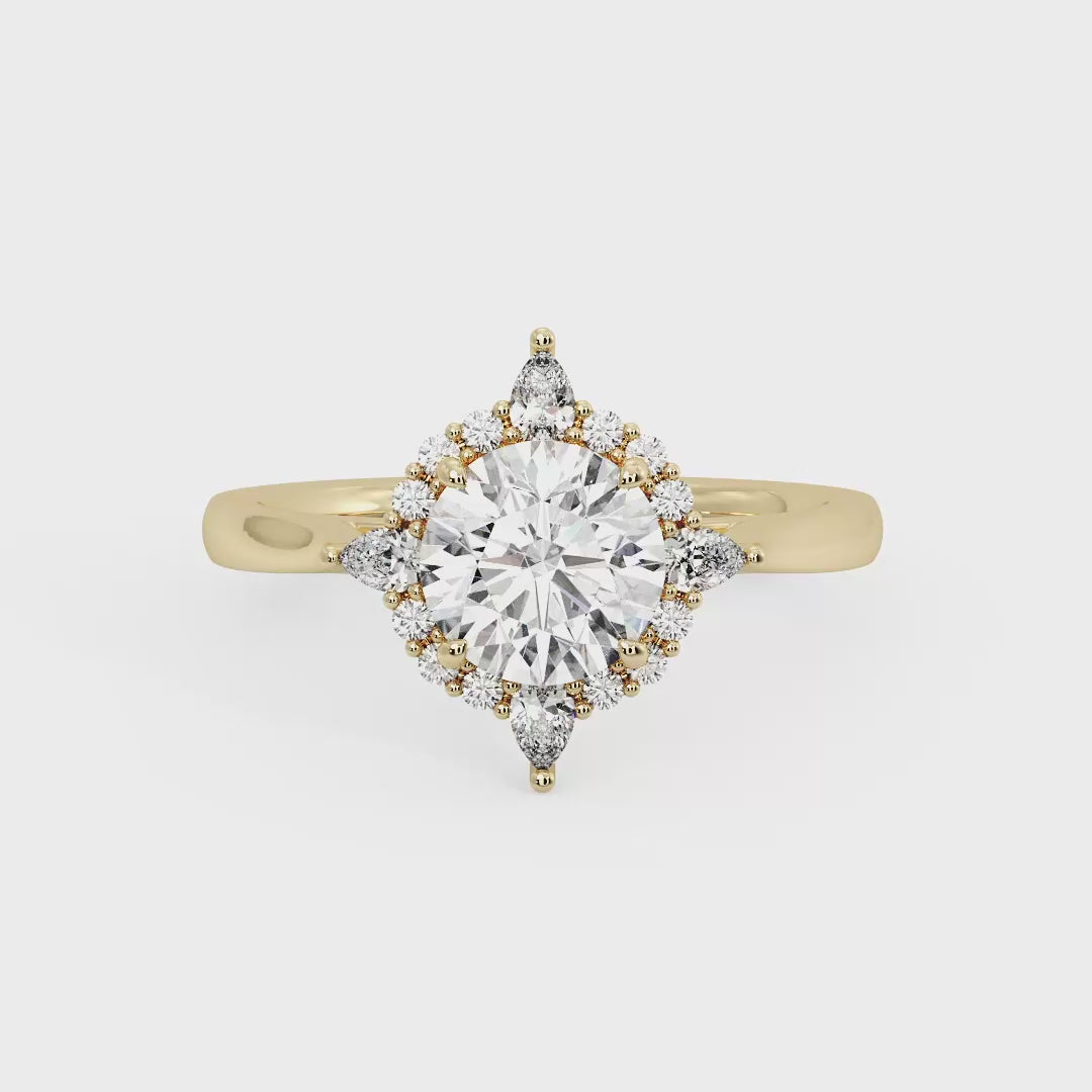 Halo-style with Pear Accents and Round Lab Grown Diamond Center Engagement Ring
