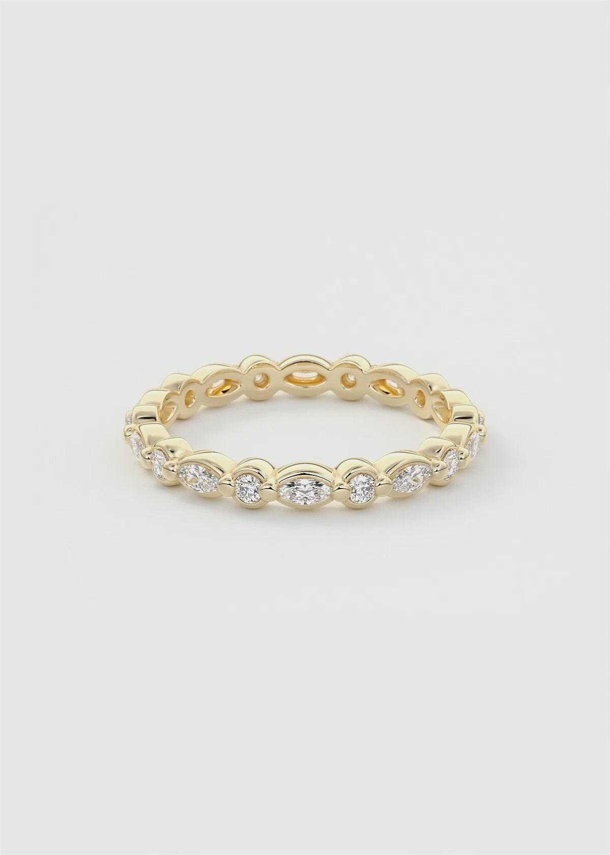 Gold Full Eternity Band with Alternating Oval and Round Diamond Motifs