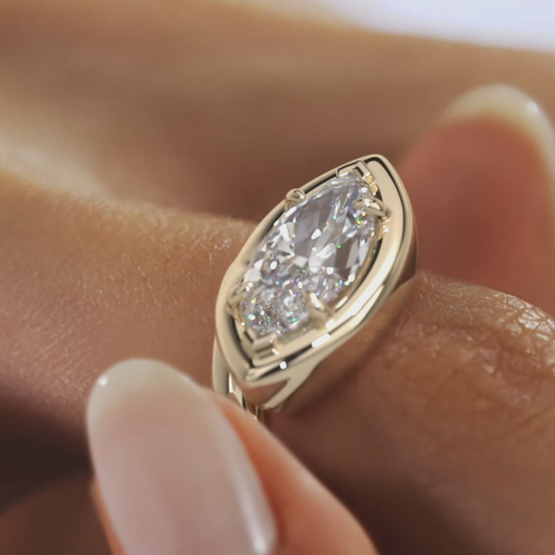 Chunky Marquise Cut Collet Engagement Ring