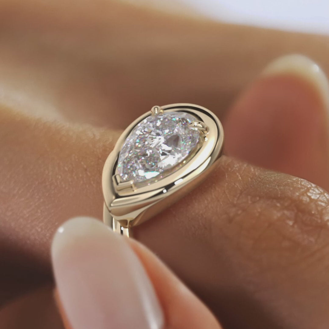 Chunky Pear Cut Collet Engagement Ring