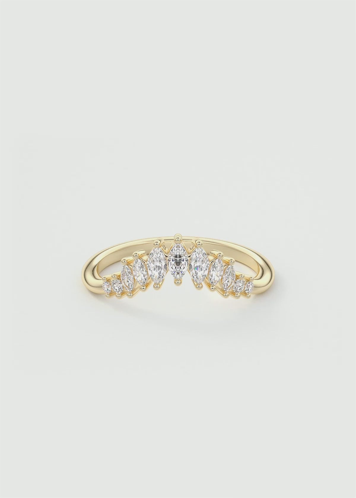 Gold Curved Band with Marquise and Round Lab‑Grown Diamonds in Tapered Cluster Design