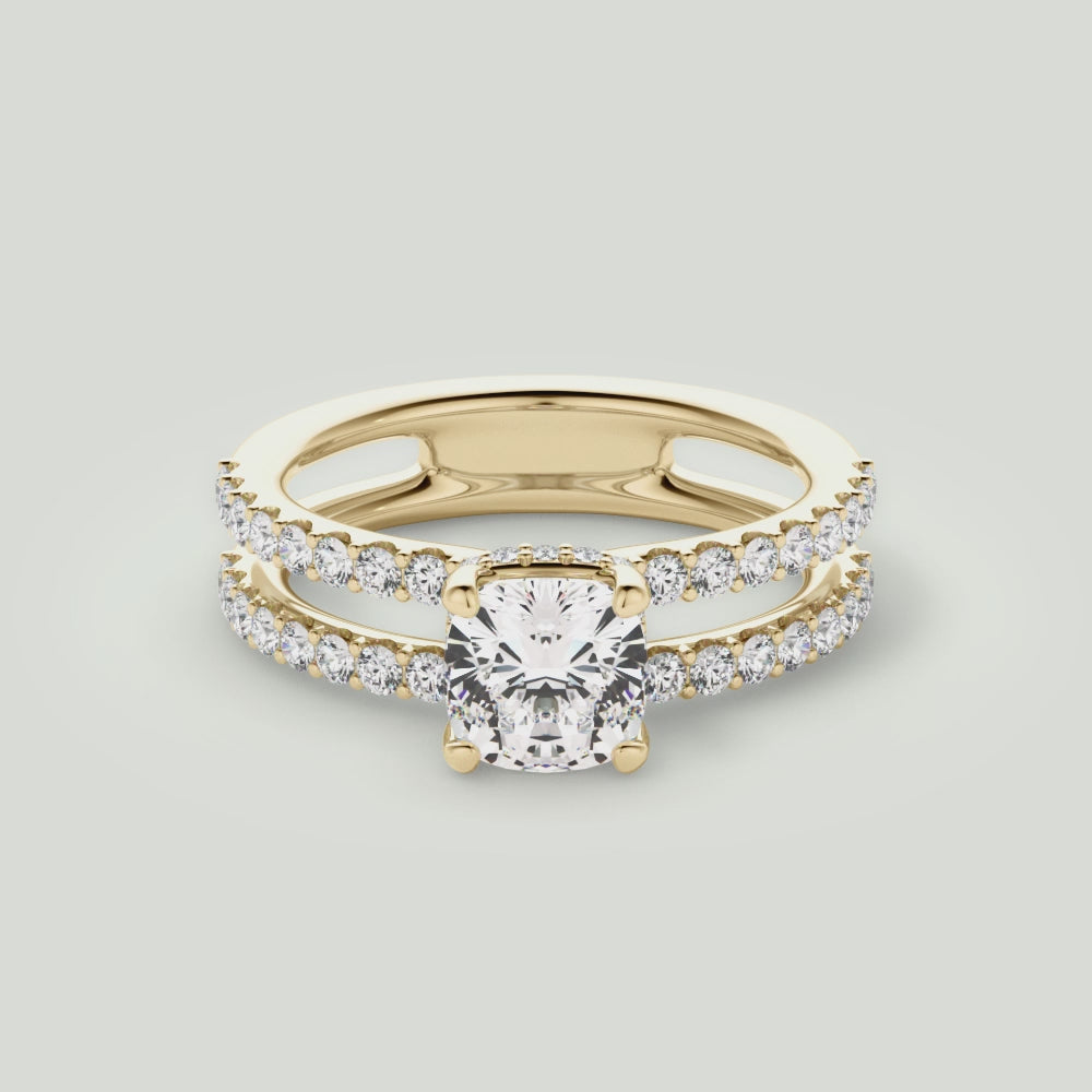 Cushion Shaped  Double Row Diamond Engagement Ring
