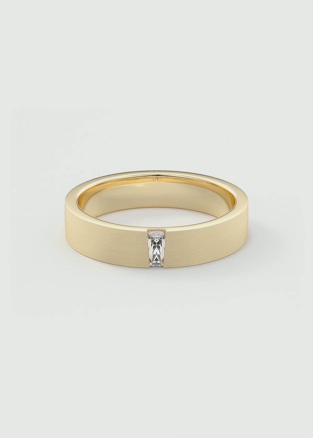 Matte Gold Wide Band with Vertical Baguette‑Cut Lab‑Grown Diamond Accent