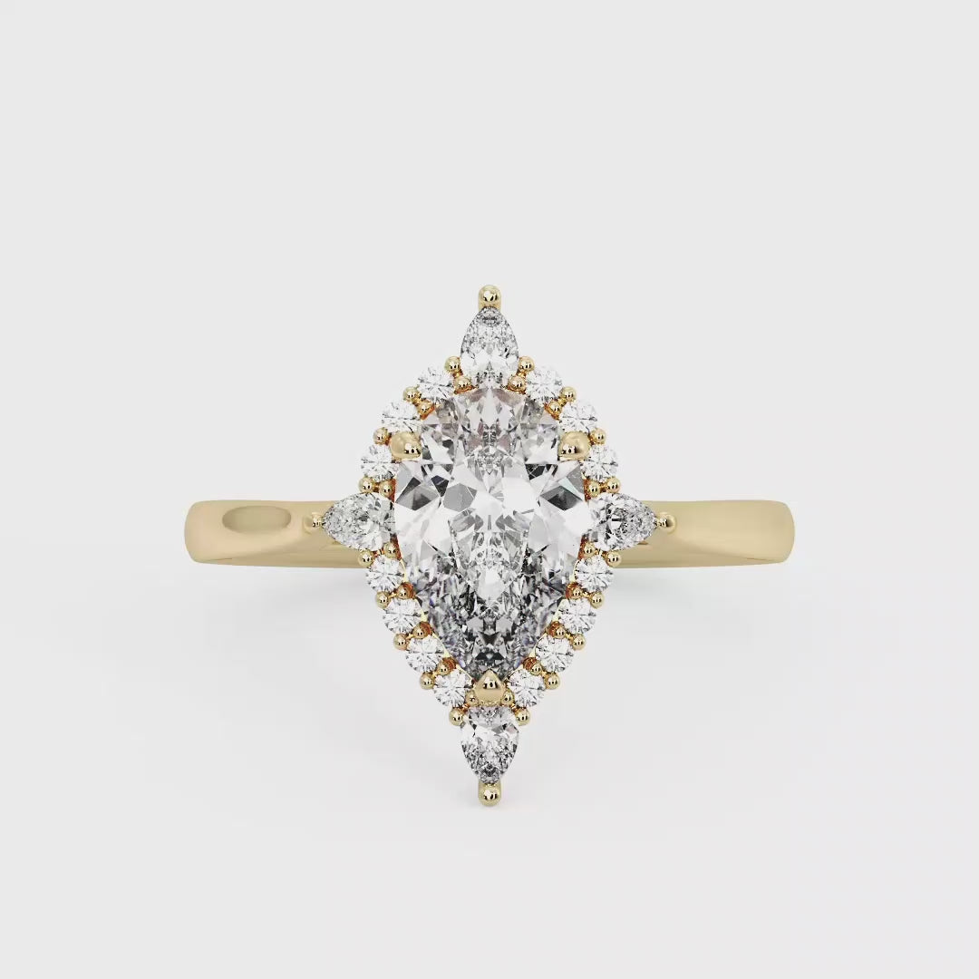 Halo-style with Pear Accents and Pear Lab Grown Diamond Center Engagement Ring