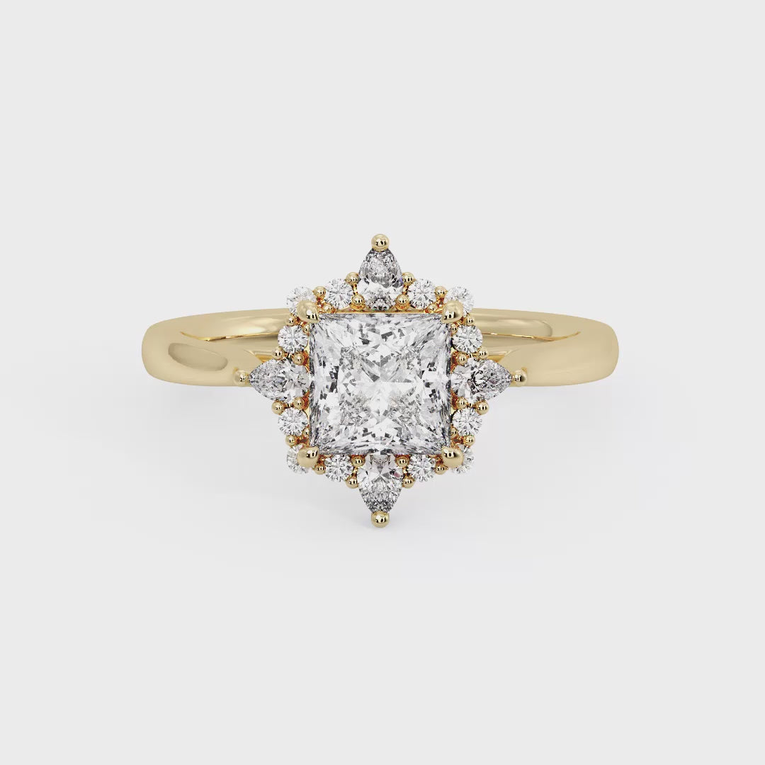 Halo-style with Pear Accents and Princess Lab Grown Diamond Center Engagement Ring