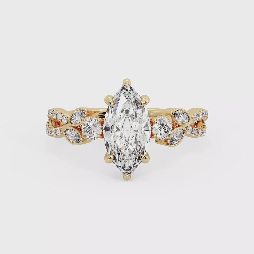 Floral Marquise Band with Beaded Detail Marquise Lab Grown Diamond Center Engagement Ring