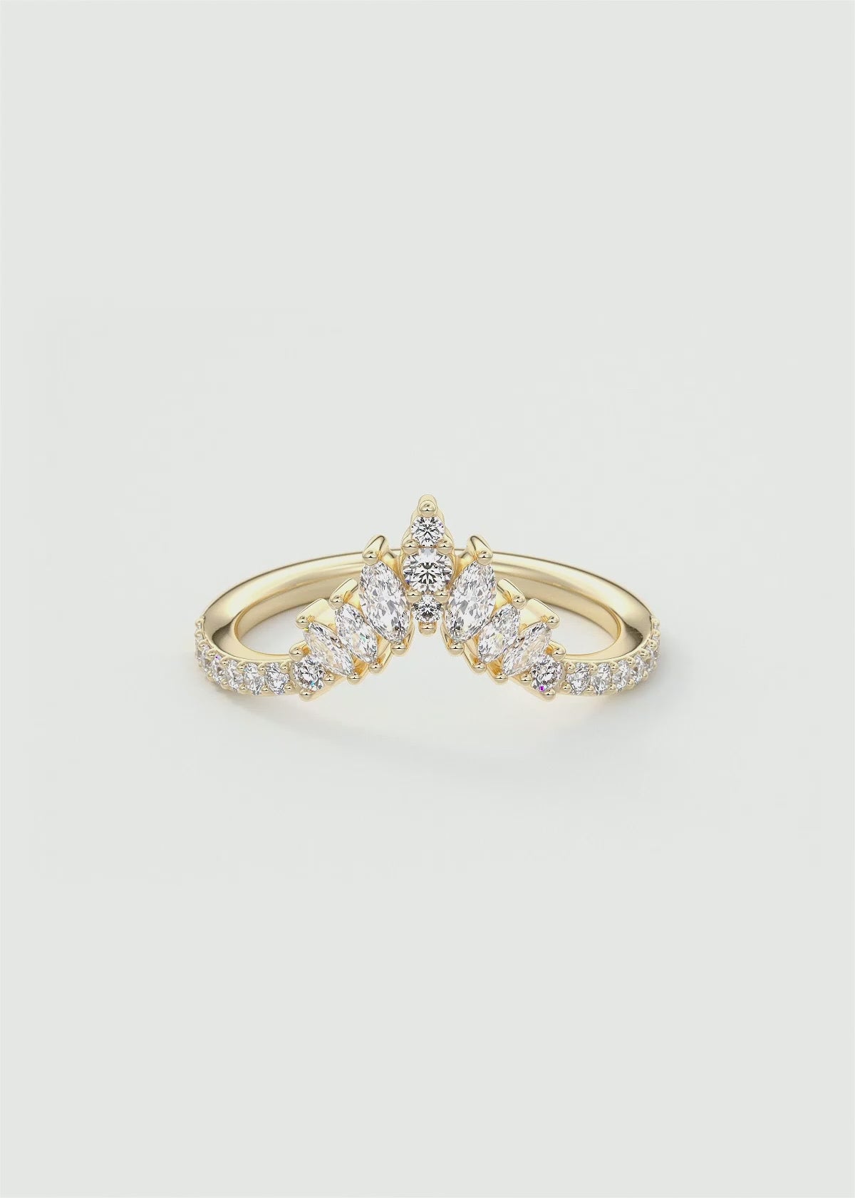 Gold V‑Shaped Double Band Ring with Marquise and Round Lab‑Grown Diamond Crown Detailing