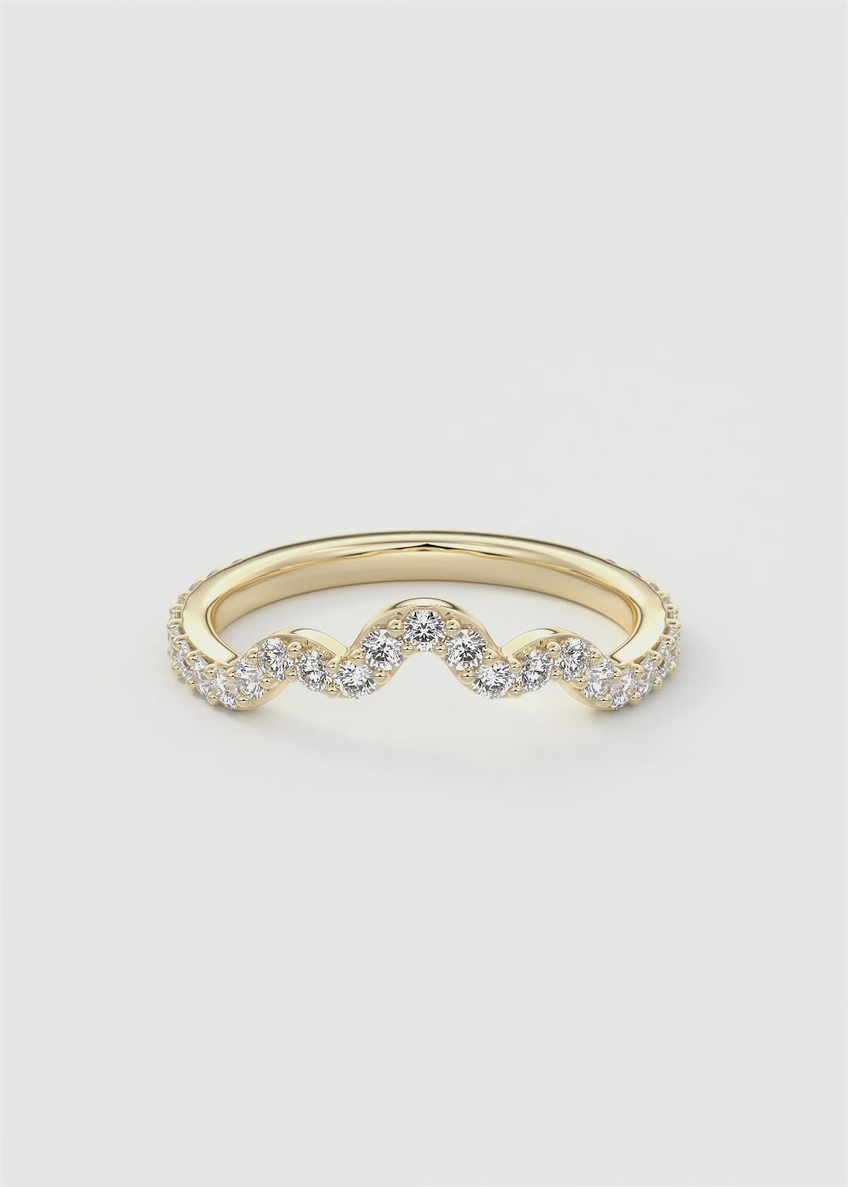Gold Wave Band with Flowing Lab‑Grown Diamonds in Curved Pavé Design