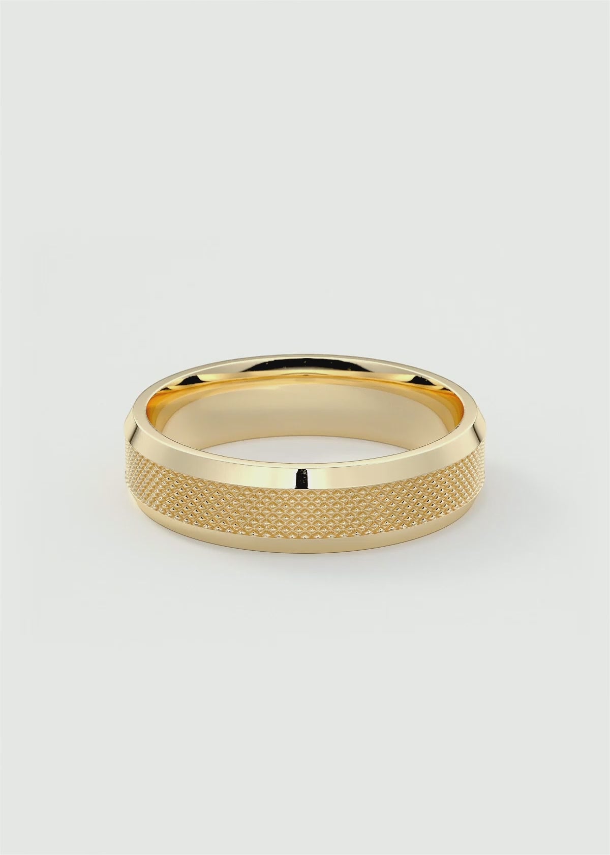 Gold Band with Polished Top and Knurled Texture Sides