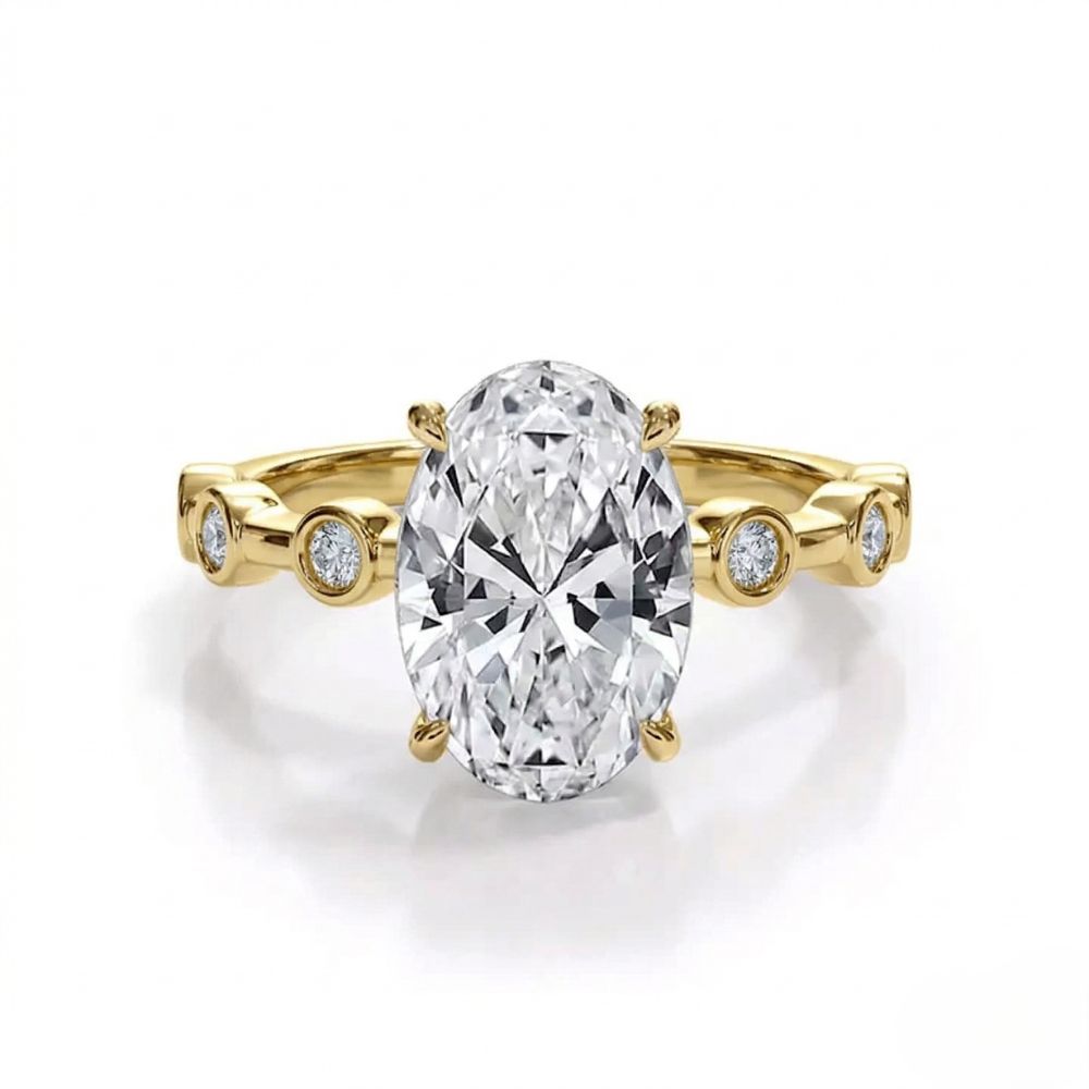 Oval Center Lab Diamond Ring – Classic Four-Prong Setting with Accent Stones