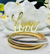 3 Row Brass Bangles Strand Bracelets 18K Gold Plates/Silver/Black Omega Roly Poly Style Fashion/Gift for her