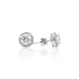 14K Solid White Gold 1ct Diamond Earrings Halo Setting Earring Studs