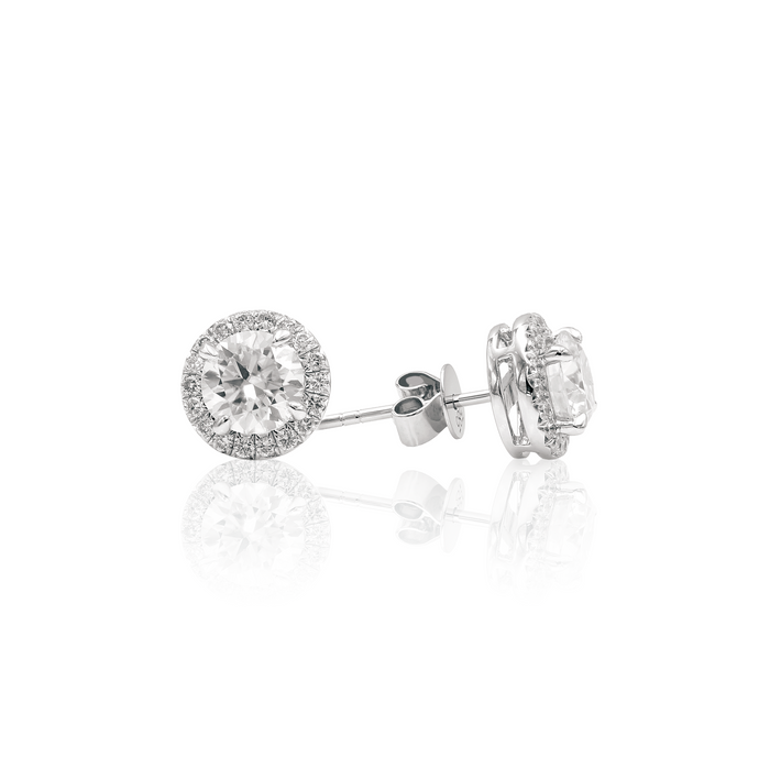 14K Solid White Gold 1ct Diamond Earrings Halo Setting Earring Studs –  Caratina Jewelry