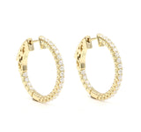 14K Solid Yellow Gold 2MM Moissanite Diamond Hoop Earrings