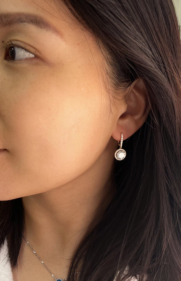 14K Solid White Gold 1ct Diamond Earrings Halo Setting Earring